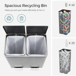 2 x 8 gallon (2 x 30 l) garbage can for kitchen